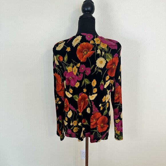 Vintage Womens Floral Print Cardigan Top Open Front Large Slinky Travel Blouse - Picture 6 of 7